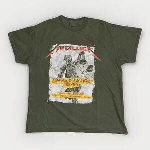 Metallica Damaged Justice 88-89 Tour Graphic T-Shirt Green Medium 20x24 Band Tee